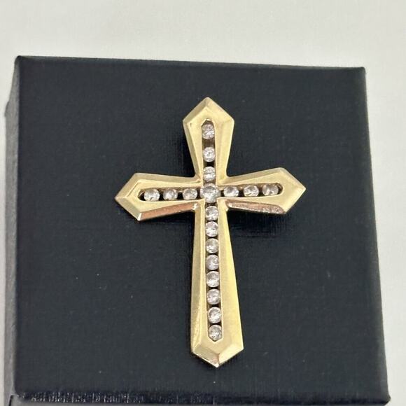 10K Yellow Gold Diamond Cross Religious Pendant - Picture 1 of 13